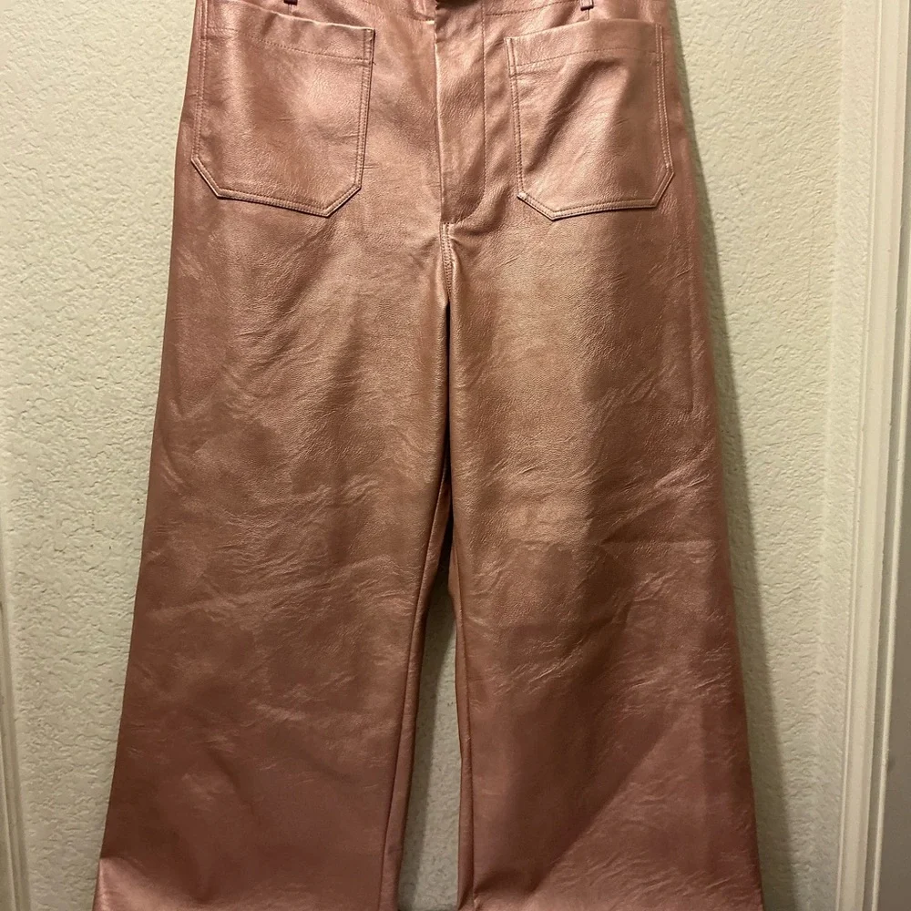 NWOT Anthropologie  Maeve Cropped Wide Leg Pants Metallic Faux-Leather size 29 - Picture 3 of 7